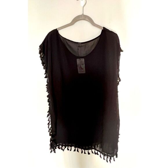 GD key Dresses & Skirts - GD key black tassle swim cover up NWT S/M